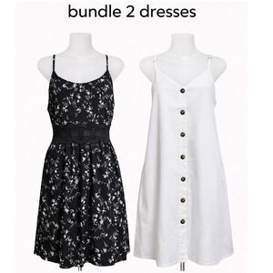 Bundle 2 Dresses Veveret White Tencel Button Front /I Heart It Black Flor Lace M